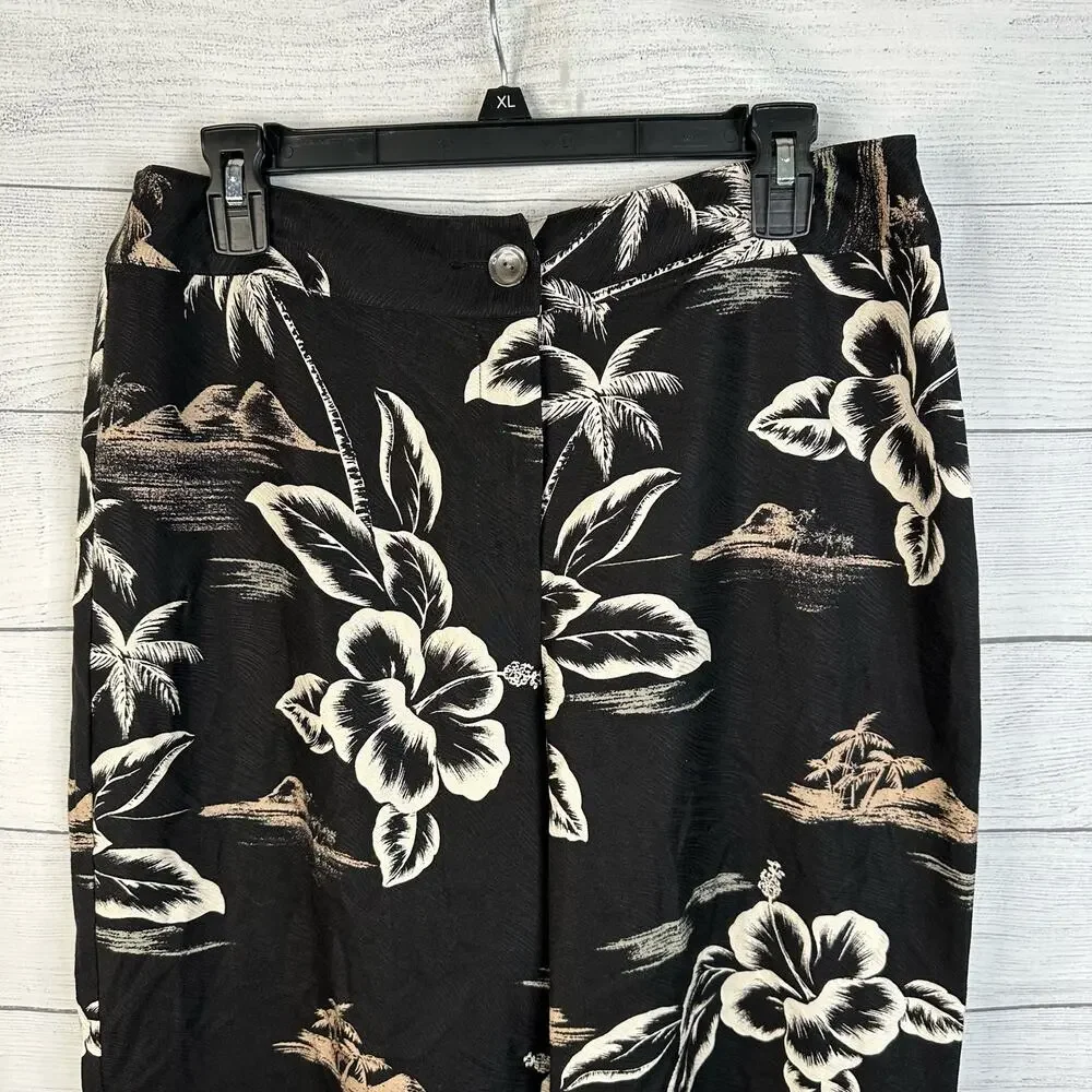 Tommy Bahama Womens size 12 Silk Cropped Wide Leg Hawaiian Cargo Pants Black - Picture 3 of 9